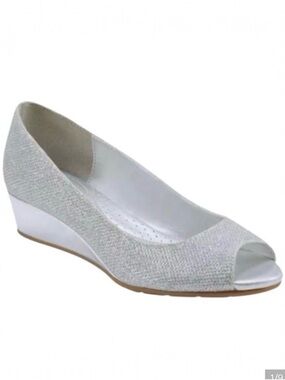 Bandolino Womens Candra Peep Toe Silver Metallic Wedge Dressy Pump Size 7.5